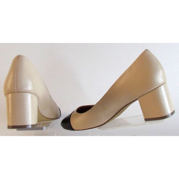 DESIGNER J. CREW BEIGE/BLACK TWO -TONE ROUND TOE 2.25" BLOCK HEEL SIZE 8.5 M - Picture 7 of 15